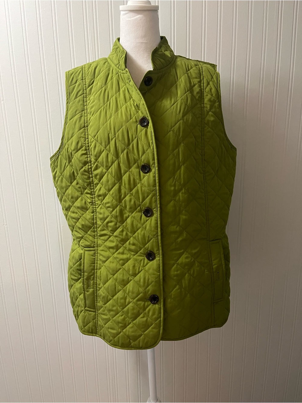 J. Jill Olive Green Quilted Button-Front Vest
